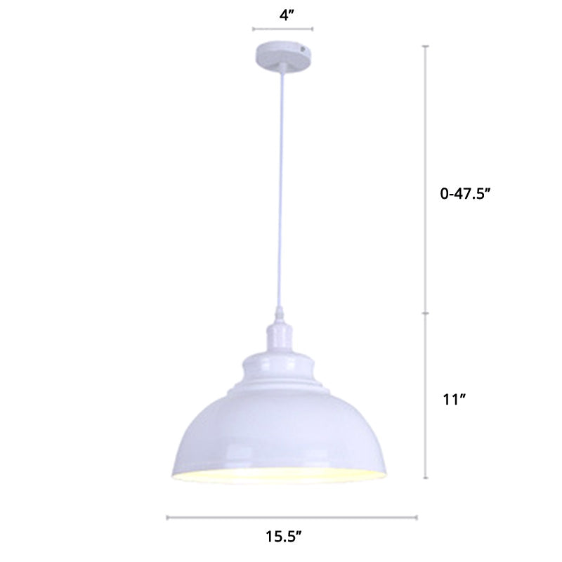 Bowl Shade Restaurant Hanging Lamp Factory Style Metal 1 Head Pendant Ceiling Light White 16" Clearhalo 'Art Deco Pendants' 'Black' 'Cast Iron' 'Ceiling Lights' 'Ceramic' 'Crystal' 'Industrial Pendants' 'Industrial' 'Metal' 'Middle Century Pendants' 'Pendant Lights' 'Pendants' 'Rustic Pendants' 'Tiffany' Lighting' 2388973