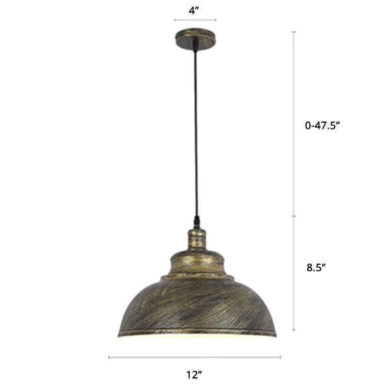 Bowl Shade Restaurant Hanging Lamp Factory Style Metal 1 Head Pendant Ceiling Light Bronze 12" Clearhalo 'Art Deco Pendants' 'Black' 'Cast Iron' 'Ceiling Lights' 'Ceramic' 'Crystal' 'Industrial Pendants' 'Industrial' 'Metal' 'Middle Century Pendants' 'Pendant Lights' 'Pendants' 'Rustic Pendants' 'Tiffany' Lighting' 2388976