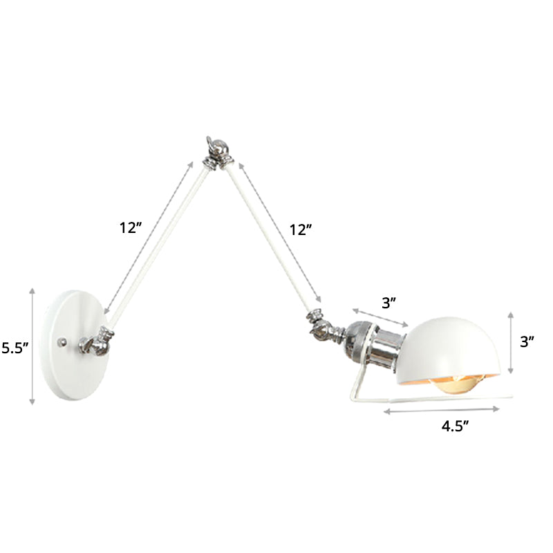 Single Dome Wall Mounted Reading Light Industrial Style Metal Wall Lamp with Swing Arm White 12"+12" Clearhalo 'Art deco wall lights' 'Cast Iron' 'Glass' 'Industrial wall lights' 'Industrial' 'Middle century wall lights' 'Modern' 'Rustic wall lights' 'Tiffany' 'Traditional wall lights' 'Wall Lamps & Sconces' 'Wall Lights' Lighting' 2389013