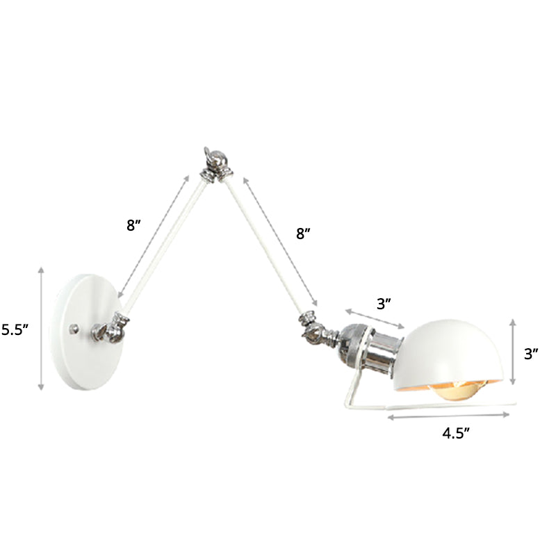 Single Dome Wall Mounted Reading Light Industrial Style Metal Wall Lamp with Swing Arm White 8"+8" Clearhalo 'Art deco wall lights' 'Cast Iron' 'Glass' 'Industrial wall lights' 'Industrial' 'Middle century wall lights' 'Modern' 'Rustic wall lights' 'Tiffany' 'Traditional wall lights' 'Wall Lamps & Sconces' 'Wall Lights' Lighting' 2389014