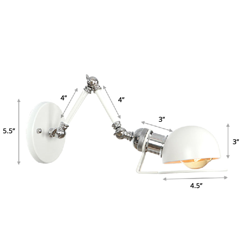 Single Dome Wall Mounted Reading Light Industrial Style Metal Wall Lamp with Swing Arm White 4"+4" Clearhalo 'Art deco wall lights' 'Cast Iron' 'Glass' 'Industrial wall lights' 'Industrial' 'Middle century wall lights' 'Modern' 'Rustic wall lights' 'Tiffany' 'Traditional wall lights' 'Wall Lamps & Sconces' 'Wall Lights' Lighting' 2389015