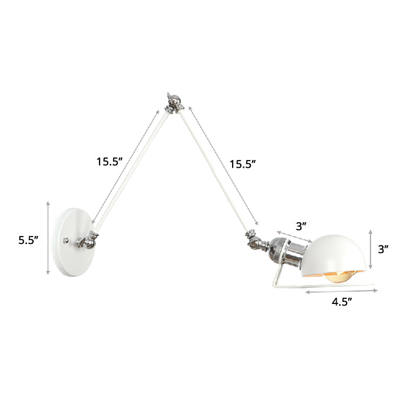 Single Dome Wall Mounted Reading Light Industrial Style Metal Wall Lamp with Swing Arm White 16"+16" Clearhalo 'Art deco wall lights' 'Cast Iron' 'Glass' 'Industrial wall lights' 'Industrial' 'Middle century wall lights' 'Modern' 'Rustic wall lights' 'Tiffany' 'Traditional wall lights' 'Wall Lamps & Sconces' 'Wall Lights' Lighting' 2389017