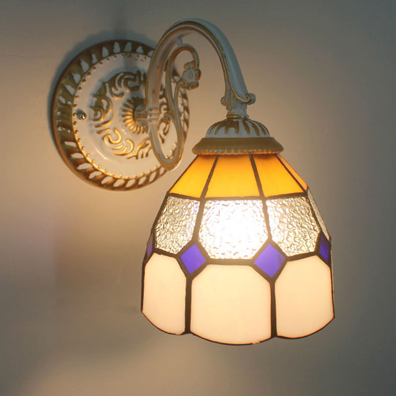 1-Head Scalloped Wall Light Tiffany Style Handcrafted Glass Wall Sconce for Living Room Yellow Colorful Flower Clearhalo 'Art deco wall lights' 'Cast Iron' 'Glass' 'Industrial' 'Middle century wall lights' 'Modern' 'Tiffany wall lights' 'Tiffany' 'Traditional wall lights' 'Wall Lamps & Sconces' 'Wall Lights' Lighting' 2389019