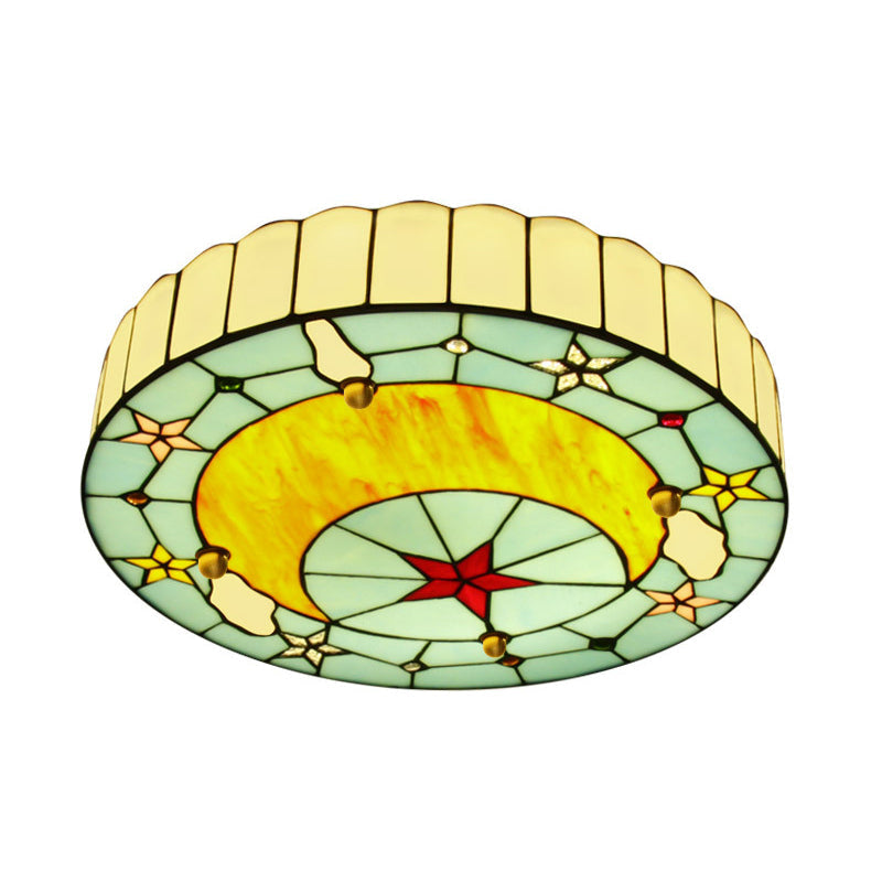 Hand-Crafted Glass Blue Ceiling Lamp Round Baroque Flush Mount Light Fixture for Bedroom Clearhalo 'Ceiling Lights' 'Close To Ceiling Lights' 'Close to ceiling' 'Flush mount' Lighting' 2389054