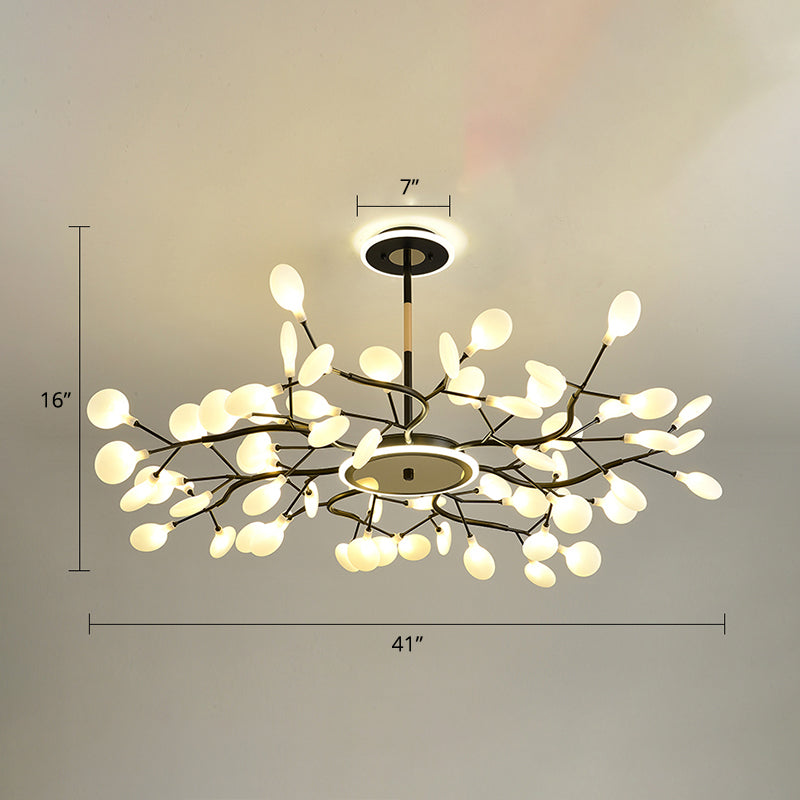 Postmodern Firefly LED Chandelier Acrylic Living Room Suspended Lighting Fixture 63 Black Clearhalo 'Ceiling Lights' 'Chandeliers' 'Modern Chandeliers' 'Modern' Lighting' 2389079