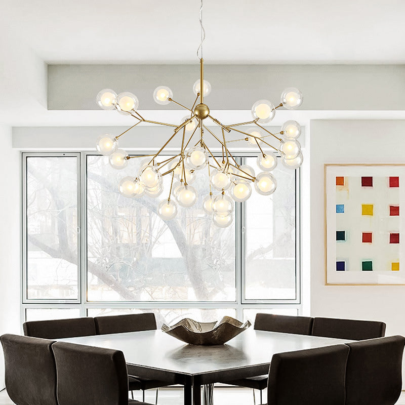 Double Glass Bubbles Chandelier Postmodern Style Firefly Pendant Lamp for Restaurant 12 Gold Clearhalo 'Ceiling Lights' 'Chandeliers' 'Modern Chandeliers' 'Modern' Lighting' 2389096