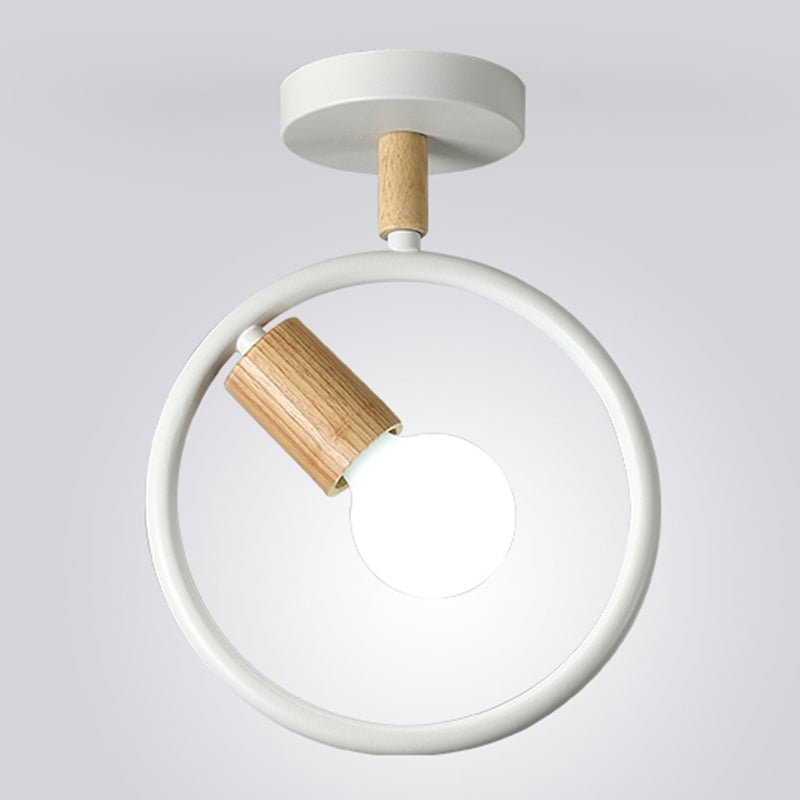 Nordic Ring Shaped Ceiling Fixture Metal 1-Light Corridor Semi Flush Mount Light White Clearhalo 'Ceiling Lights' 'Close To Ceiling Lights' 'Close to ceiling' 'Semi-flushmount' Lighting' 2389419