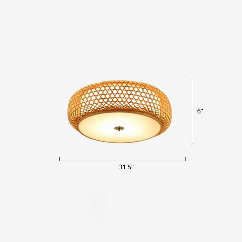 Round Bamboo Flush Mount Lamp Asian 1 Bulb Beige Ceiling Light Fixture for Bedroom Beige 31.5" Clearhalo 'Ceiling Lights' 'Close To Ceiling Lights' 'Close to ceiling' 'Flush mount' Lighting' 2389448