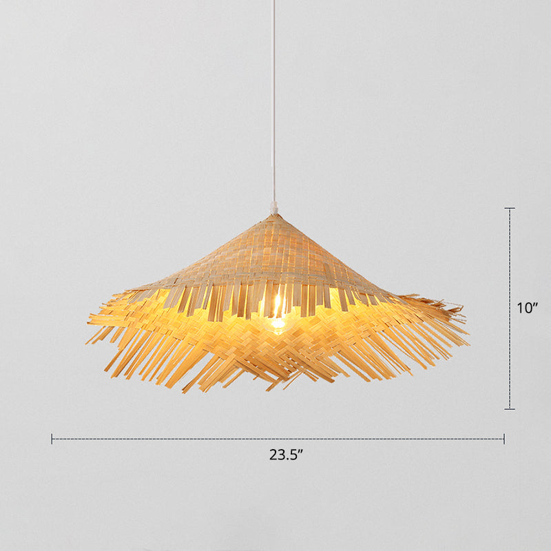Bamboo Conical Hat Pendant Lamp Chinese Single Beige Suspension Light for Tea Room Beige Clearhalo 'Ceiling Lights' 'Pendant Lights' 'Pendants' Lighting' options 2389595_272a1aa0-e5c4-464d-9797-96d14382e94e