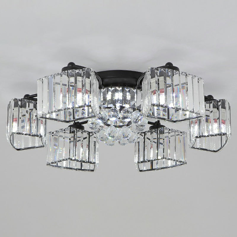 Circular Bedroom Ceiling Lamp Prismatic Crystal Minimalist Semi Mount Lighting in Black 6 Black Clearhalo 'Ceiling Lights' 'Close To Ceiling Lights' 'Close to ceiling' 'Semi-flushmount' Lighting' 2389680