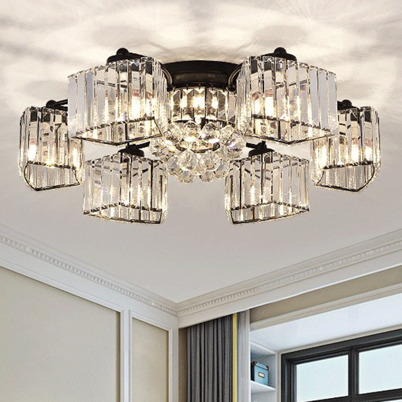 Circular Bedroom Ceiling Lamp Prismatic Crystal Minimalist Semi Mount Lighting in Black Clearhalo 'Ceiling Lights' 'Close To Ceiling Lights' 'Close to ceiling' 'Semi-flushmount' Lighting' 2389685