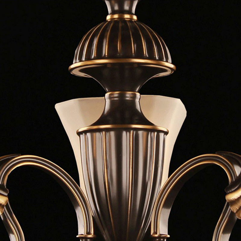 Black and Brass Scalloped Pendant Light Traditional Opaque Glass Dining Room Chandelier with Crystal Deco Clearhalo 'Ceiling Lights' 'Chandeliers' 'Modern Chandeliers' 'Modern' Lighting' 2389714