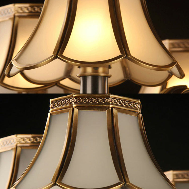 Black and Brass Scalloped Pendant Light Traditional Opaque Glass Dining Room Chandelier with Crystal Deco Clearhalo 'Ceiling Lights' 'Chandeliers' 'Modern Chandeliers' 'Modern' Lighting' 2389715