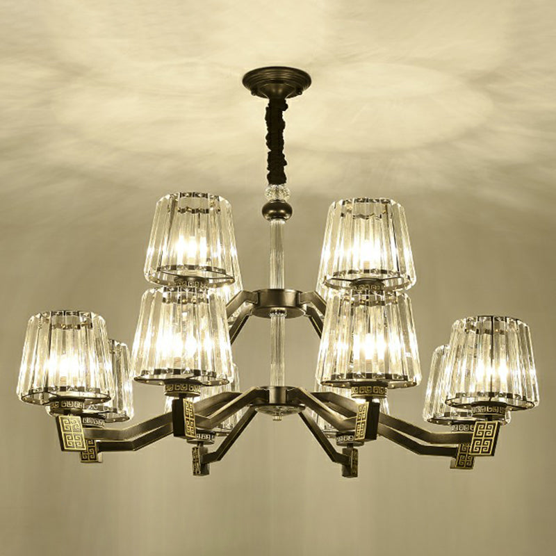 Cone Pendant Lamp Retro Black Crystal Prism Chandelier Light Fixture for Living Room 12 Black Clearhalo 'Ceiling Lights' 'Chandeliers' 'Modern Chandeliers' 'Modern' Lighting' 2389743
