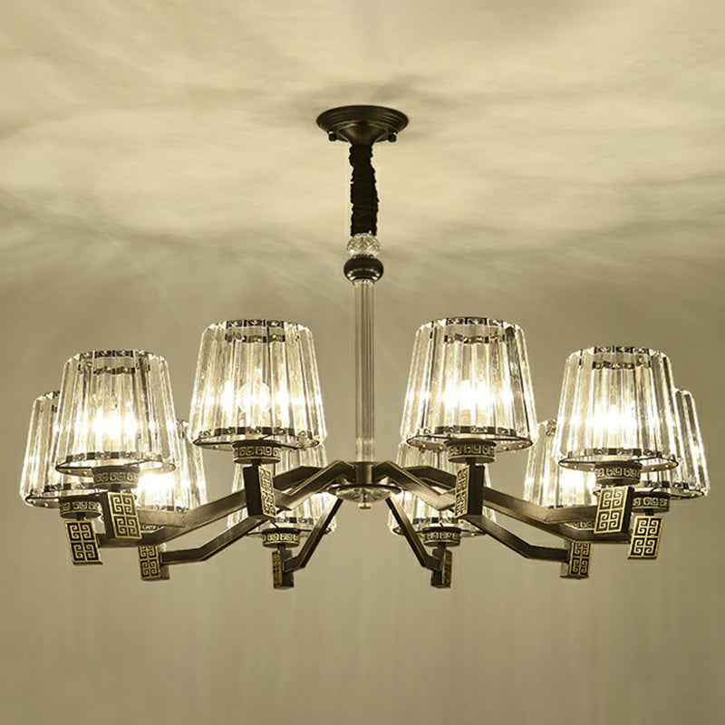 Cone Pendant Lamp Retro Black Crystal Prism Chandelier Light Fixture for Living Room 10 Black Clearhalo 'Ceiling Lights' 'Chandeliers' 'Modern Chandeliers' 'Modern' Lighting' 2389744