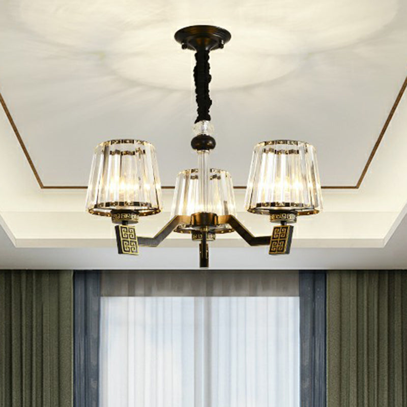 Cone Pendant Lamp Retro Black Crystal Prism Chandelier Light Fixture for Living Room Clearhalo 'Ceiling Lights' 'Chandeliers' 'Modern Chandeliers' 'Modern' Lighting' 2389749
