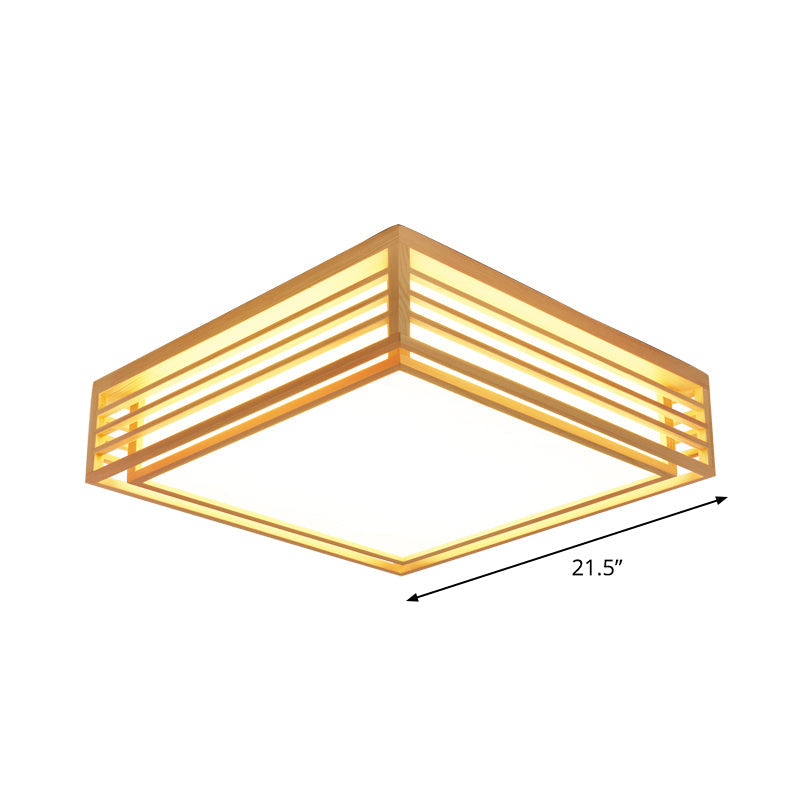 Wooden Square Ceiling Flush Light Minimalistic Beige LED Flush-Mount Light Fixture Wood 21.5" Clearhalo 'Ceiling Lights' 'Close To Ceiling Lights' 'Close to ceiling' 'Flush mount' Lighting' 2389818
