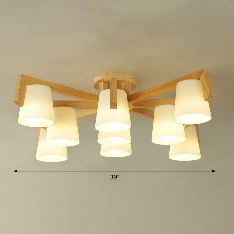 Conic Living Room Semi Flush Ceiling Light Frosted Glass Modern Flush Mount Light in Wood 9 Wood Clearhalo 'Ceiling Lights' 'Close To Ceiling Lights' 'Close to ceiling' 'Semi-flushmount' Lighting' 2389828