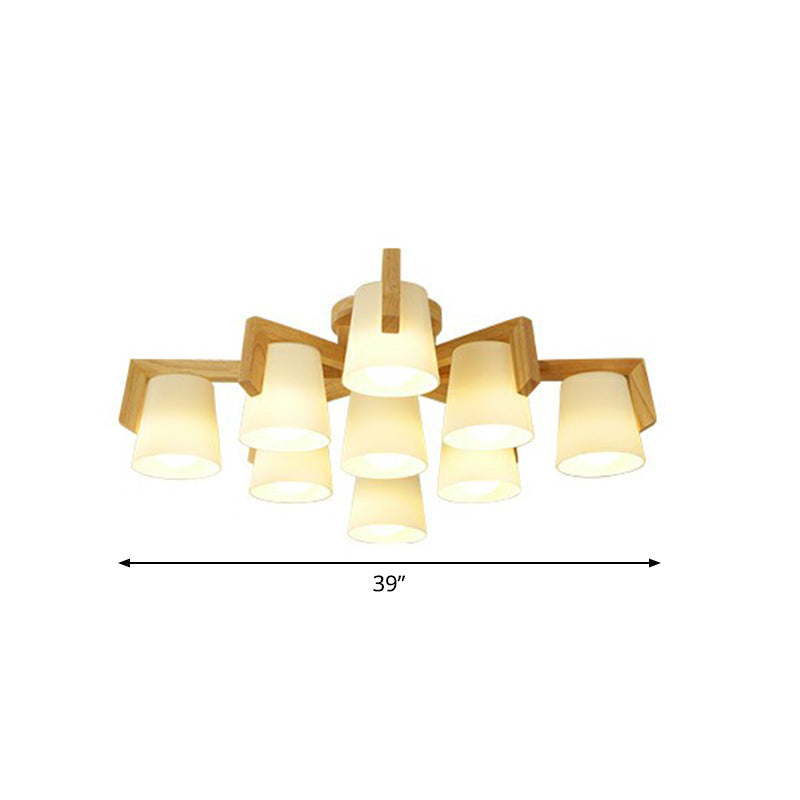 Conic Living Room Semi Flush Ceiling Light Frosted Glass Modern Flush Mount Light in Wood Clearhalo 'Ceiling Lights' 'Close To Ceiling Lights' 'Close to ceiling' 'Semi-flushmount' Lighting' 2389832