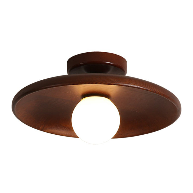 Shallow Bowl Shaped Ceiling Lamp Minimalist Wooden 1 Head Aisle Semi Flush Mount Light Clearhalo 'Ceiling Lights' 'Close To Ceiling Lights' 'Close to ceiling' 'Semi-flushmount' Lighting' 2389851