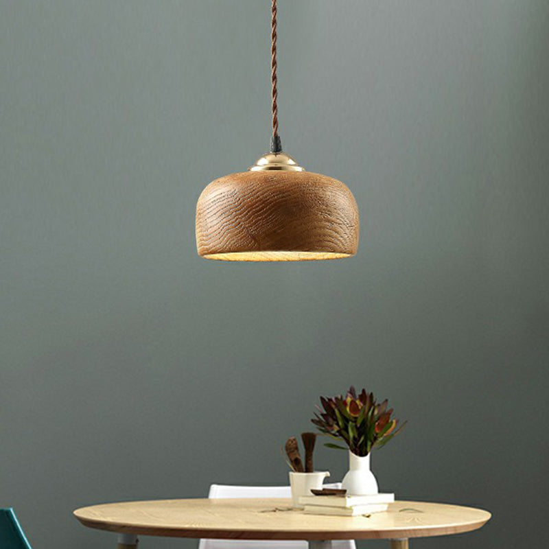 Single-Bulb Restaurant Suspension Light Nordic Pendant Lamp with Bowl Wooden Shade Clearhalo 'Ceiling Lights' 'Modern Pendants' 'Modern' 'Pendant Lights' 'Pendants' Lighting' 2389877