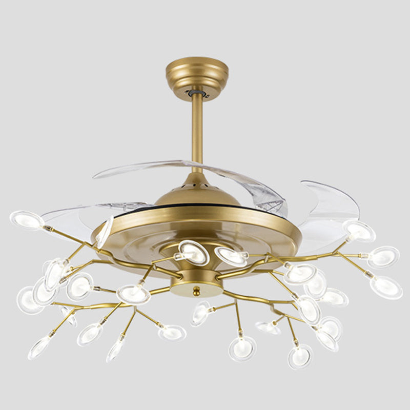 Remote Control Firefly Semi Flush Chandelier Postmodern Metal Dining Room Ceiling Fan Light, 42