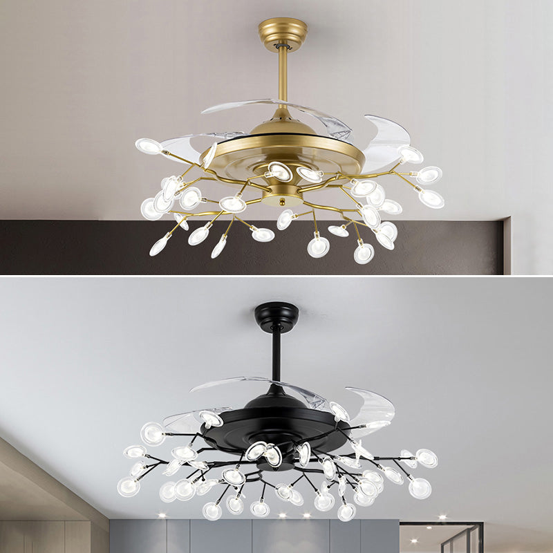 Remote Control Firefly Semi Flush Chandelier Postmodern Metal Dining Room Ceiling Fan Light, 42