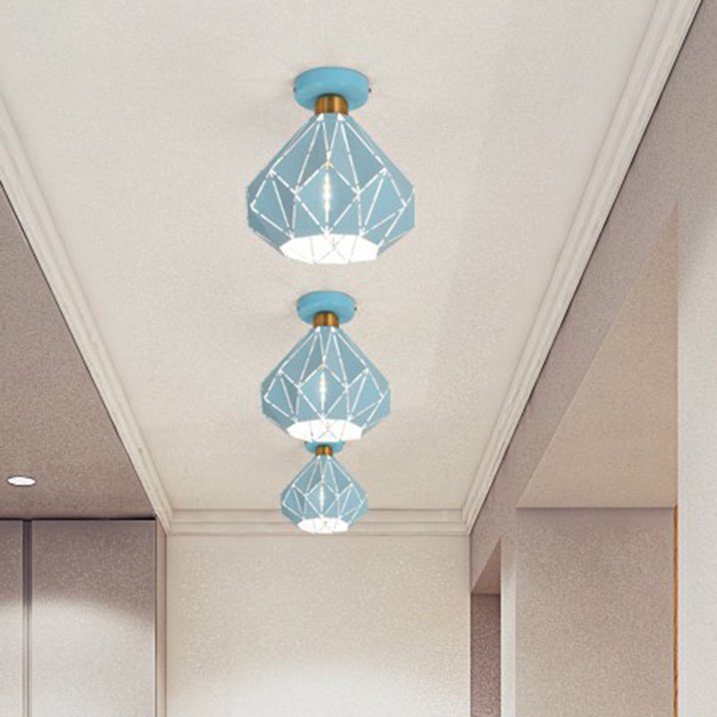 Laser-Cut Diamond Shaped Ceiling Light Macaron Iron 1 Head Corridor Semi Flush Mount Light Clearhalo 'Ceiling Lights' 'Close To Ceiling Lights' 'Close to ceiling' 'Semi-flushmount' Lighting' 2390224