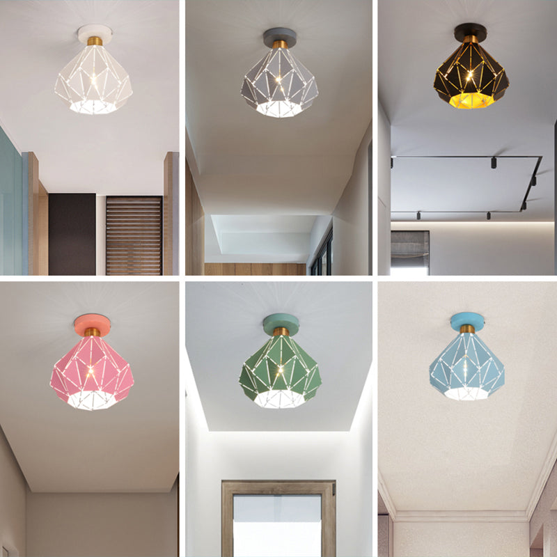 Laser-Cut Diamond Shaped Ceiling Light Macaron Iron 1 Head Corridor Semi Flush Mount Light Clearhalo 'Ceiling Lights' 'Close To Ceiling Lights' 'Close to ceiling' 'Semi-flushmount' Lighting' 2390227