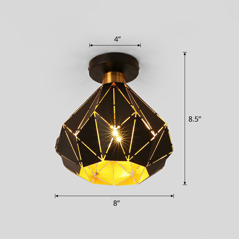 Laser-Cut Diamond Shaped Ceiling Light Macaron Iron 1 Head Corridor Semi Flush Mount Light Black Clearhalo 'Ceiling Lights' 'Close To Ceiling Lights' 'Close to ceiling' 'Semi-flushmount' Lighting' 2390230