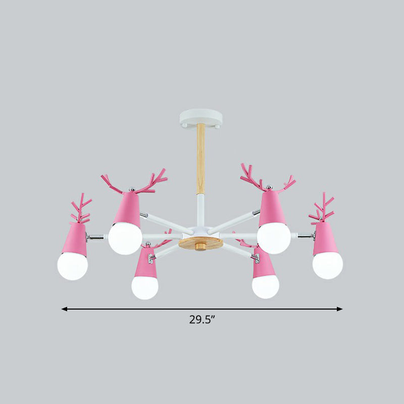 Swivelable Chandelier Light Nordic Style Metal Living Room Pendant Lighting Fixture 6 Pink Clearhalo 'Ceiling Lights' 'Chandeliers' Lighting' 2390265