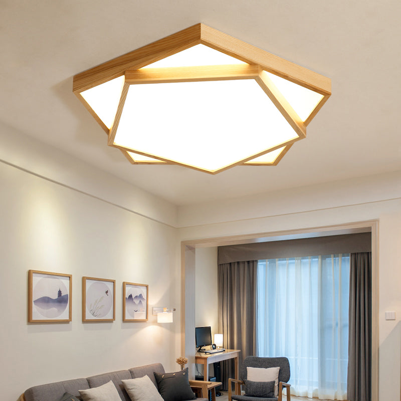 Wood 2-Tiered Flush Light Fixture Nordic LED Acrylic Ceiling Mounted Lamp for Bedroom Wood 25.5" Clearhalo 'Ceiling Lights' 'Close To Ceiling Lights' 'Close to ceiling' 'Flush mount' Lighting' 2390320