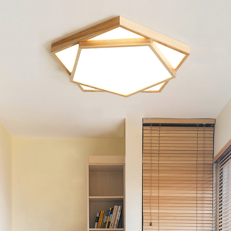 Wood 2-Tiered Flush Light Fixture Nordic LED Acrylic Ceiling Mounted Lamp for Bedroom Wood 18" Clearhalo 'Ceiling Lights' 'Close To Ceiling Lights' 'Close to ceiling' 'Flush mount' Lighting' 2390322