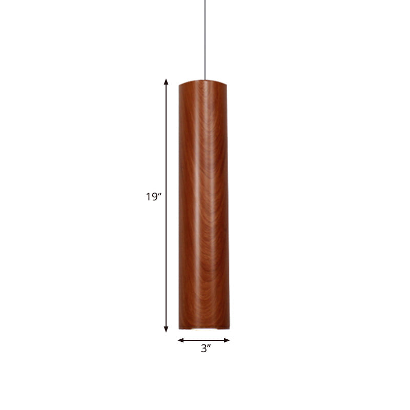 Cylinder Ceiling Light with Wood Grain Shade Modern Metal Brown Living Room Pendant Light in Warm/White, 11"/19"/27" Height Clearhalo 'Ceiling Lights' 'Modern Pendants' 'Modern' 'Pendant Lights' 'Pendants' Lighting' 239036
