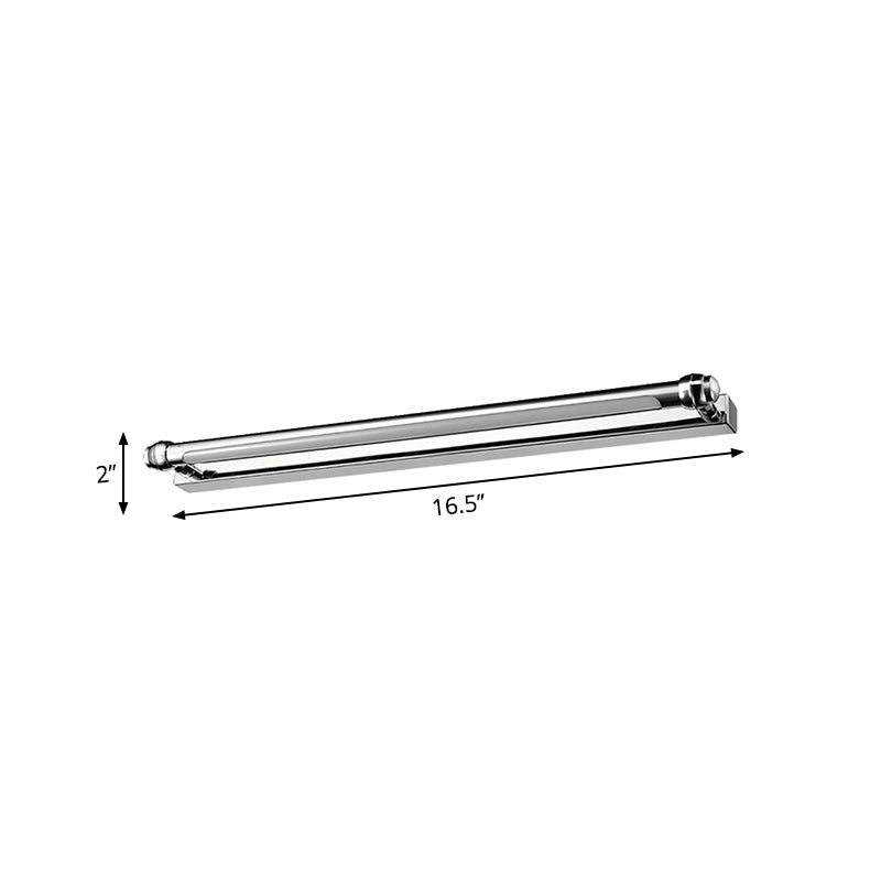 Linear Indoor Vanity Lamp Stainless Steel 16.5"/23" Wide LED Modern Style Wall Sconce Lighting in Chrome Finish Clearhalo 'Cast Iron' 'Glass' 'Industrial' 'Modern wall lights' 'Modern' 'Tiffany' 'Traditional wall lights' 'Vanity Lights' 'Wall Lights' Lighting' 239271