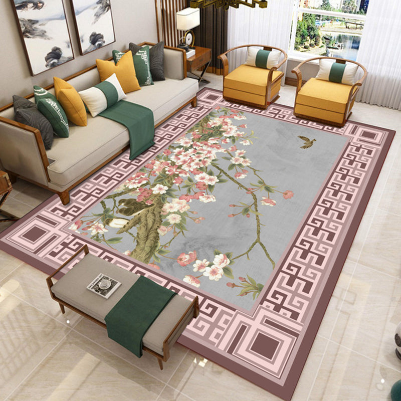 Contemporary Living Room Rug Multi-Color Flower Printed Indoor Rug Polypropylene Pet Friendly Washable Carpet Gray-Pink Clearhalo 'Area Rug' 'Rug' 2393101