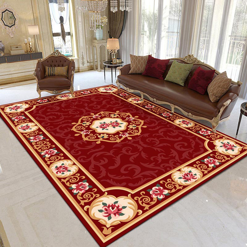 Formal Living Room Rug Multi-Color Floral Printed Carpet Polyster Anti-Slip Backing Machine Washable Rug Red Clearhalo 'Area Rug' 'Rug' 2393140