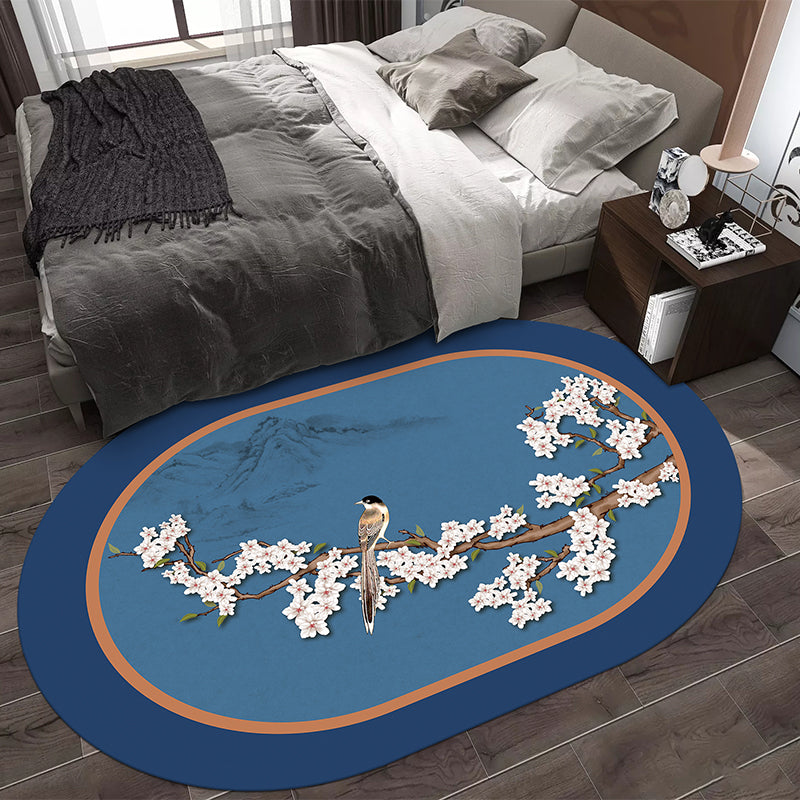 Oriental Bedroom Rug Multi-Color Floral Printed Area Carpet Polyster Non-Slip Backing Easy Care Indoor Rug Blue Clearhalo 'Area Rug' 'Rug' 2393322