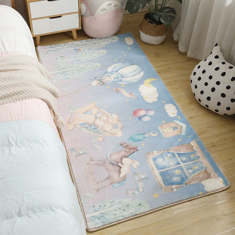Cute Bedroom Rug Multicolor Cartoon Pattern Indoor Rug Synthetics Non-Slip Stain-Resistant Area Carpet Sky Blue Clearhalo 'Area Rug' 'Rug' 2393508