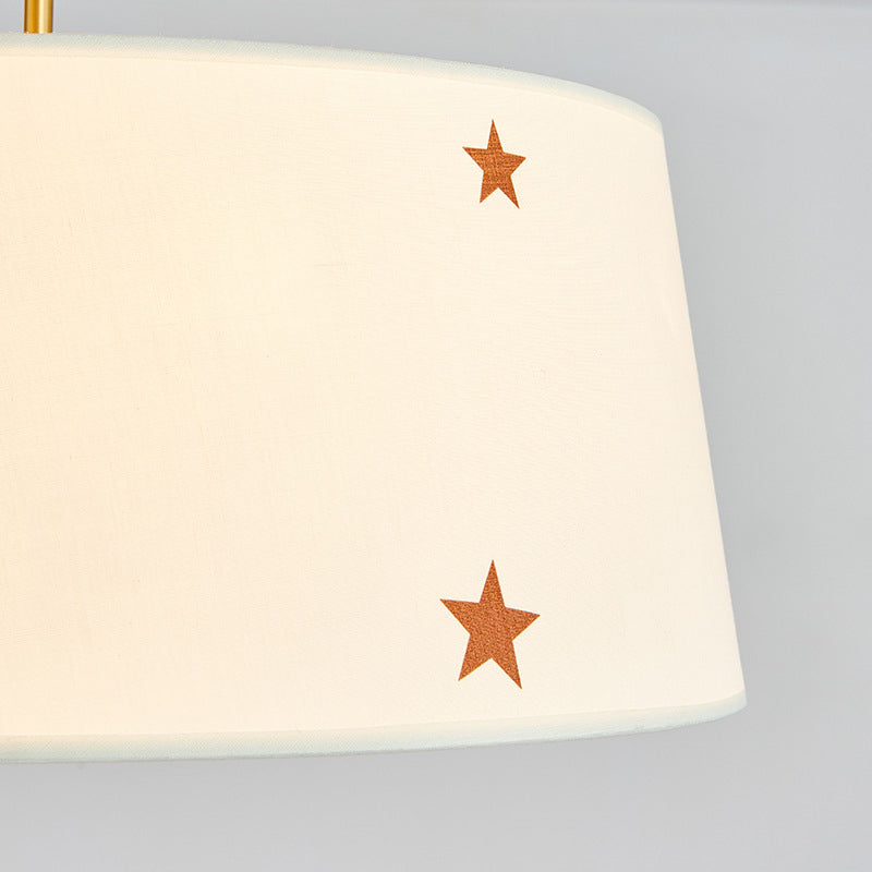 Fabric Drum Chandelier with Star Adult Bedroom Simple Style Pendant Light in White Clearhalo 'Ceiling Lights' 'Chandeliers' Lighting' options 239720