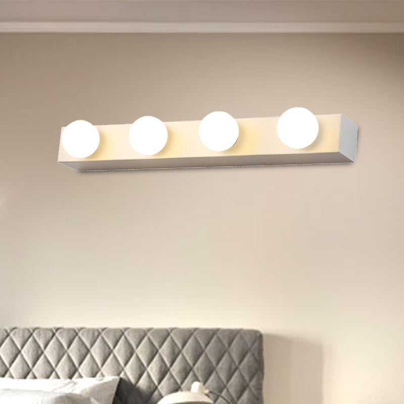 Black/White Finish Open Bulb Vanity Lighting Fixture Minimalism Style 4/5 Heads Metal Wall Light for Bathroom 4.0 White Clearhalo 'Cast Iron' 'Glass' 'Industrial' 'Modern wall lights' 'Modern' 'Tiffany' 'Traditional wall lights' 'Vanity Lights' 'Wall Lights' Lighting' 240049