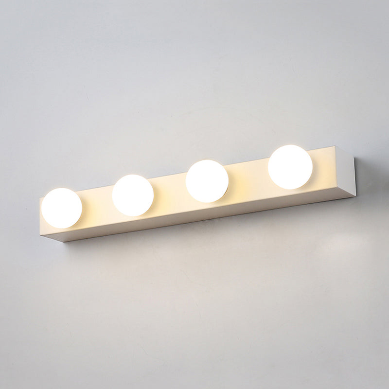 Black/White Finish Open Bulb Vanity Lighting Fixture Minimalism Style 4/5 Heads Metal Wall Light for Bathroom Clearhalo 'Cast Iron' 'Glass' 'Industrial' 'Modern wall lights' 'Modern' 'Tiffany' 'Traditional wall lights' 'Vanity Lights' 'Wall Lights' Lighting' 240051