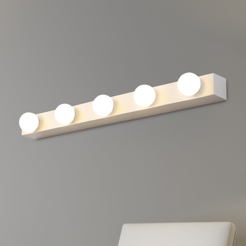 Black/White Finish Open Bulb Vanity Lighting Fixture Minimalism Style 4/5 Heads Metal Wall Light for Bathroom 5.0 White Clearhalo 'Cast Iron' 'Glass' 'Industrial' 'Modern wall lights' 'Modern' 'Tiffany' 'Traditional wall lights' 'Vanity Lights' 'Wall Lights' Lighting' 240064