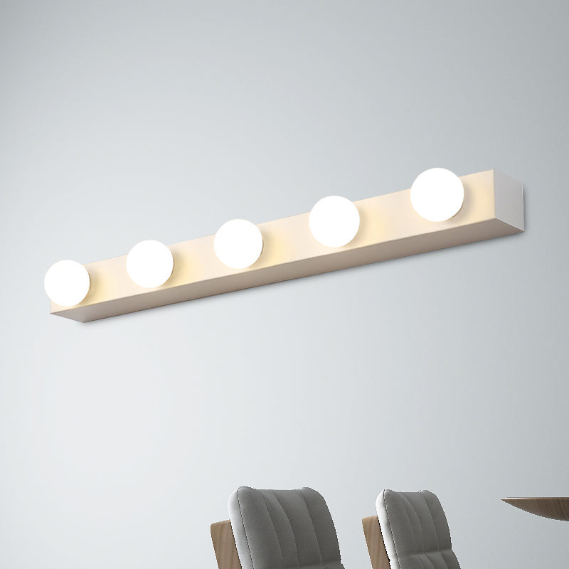 Black/White Finish Open Bulb Vanity Lighting Fixture Minimalism Style 4/5 Heads Metal Wall Light for Bathroom Clearhalo 'Cast Iron' 'Glass' 'Industrial' 'Modern wall lights' 'Modern' 'Tiffany' 'Traditional wall lights' 'Vanity Lights' 'Wall Lights' Lighting' 240065