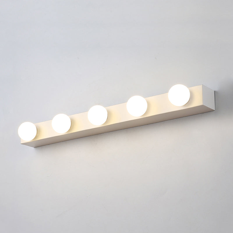 Black/White Finish Open Bulb Vanity Lighting Fixture Minimalism Style 4/5 Heads Metal Wall Light for Bathroom Clearhalo 'Cast Iron' 'Glass' 'Industrial' 'Modern wall lights' 'Modern' 'Tiffany' 'Traditional wall lights' 'Vanity Lights' 'Wall Lights' Lighting' 240066