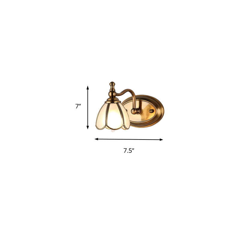 Dome Vanity Light Colonial Opal Glass 1/2/3/4 Heads Brass Wall Lighting Fixture for Bathroom Clearhalo 'Vanity Lights' 'Wall Lights' Lighting' 240398