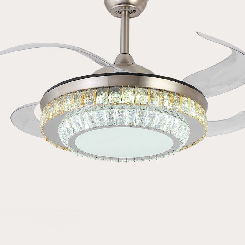 42" Wide 2-Tiered Crystal Semi Flush Mount Modern Silver LED Ceiling Fan Light with 4-Blade and Remote Clearhalo 'Ceiling Fans with Lights' 'Ceiling Fans' 'Modern Ceiling Fans' 'Modern' Lighting' 2405037