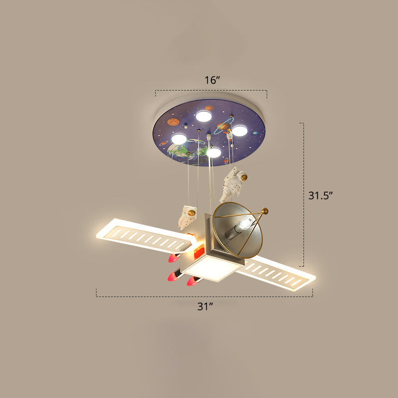 Biplane Acrylic Suspension Light Creative LED Chandelier Pendant Light for Boys Room Silver Clearhalo 'Ceiling Lights' 'Chandeliers' Lighting' 2405159