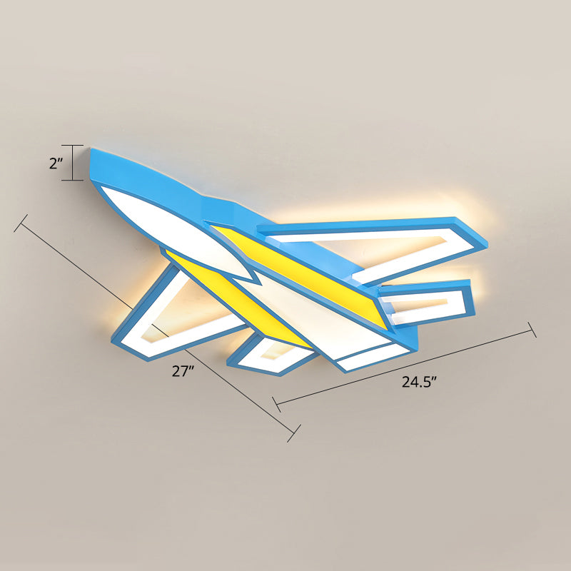 Aircraft Acrylic Flush Ceiling Light Cartoon Style LED Flush Mount Fixture for Boys Bedroom Yellow-Blue 27" Remote Control Stepless Dimming Clearhalo 'Ceiling Lights' 'Close To Ceiling Lights' 'Close to ceiling' 'Flush mount' Lighting' 2405172