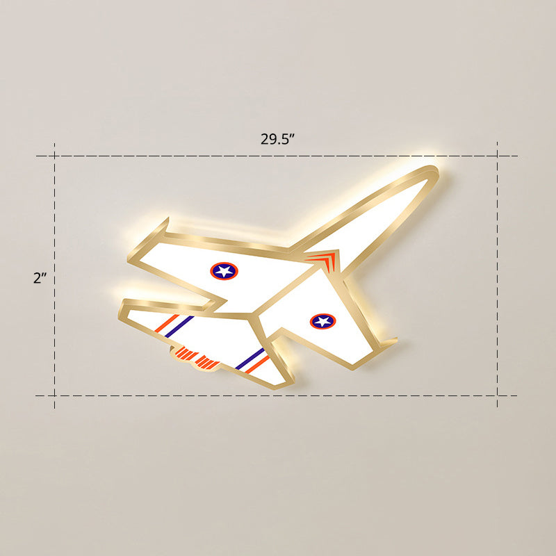 Ultra-Thin Airplane LED Flush Mount Lamp Cartoon Acrylic Child Room Ceiling Light Fixture Gold 29.5" Remote Control Stepless Dimming Clearhalo 'Ceiling Lights' 'Close To Ceiling Lights' 'Close to ceiling' 'Flush mount' Lighting' 2405215